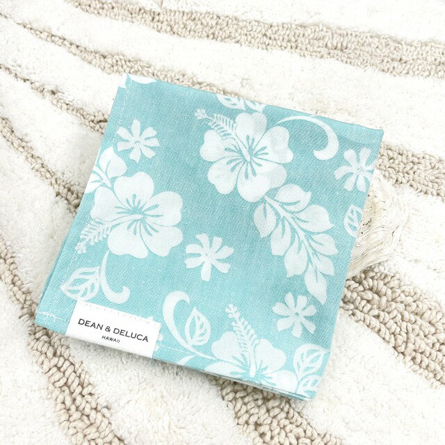 【DEAN&DELUCA HAWAII】ディーン＆デルーカ ハワイ限定 ハンカチ 手ぬぐい ハイビスカス ブルー 水色 ホワイト 白 HAWAII 海外限定 ハワイ買い付け 海外雑貨 プレゼント ギフト 贈り物 koのサムネイル