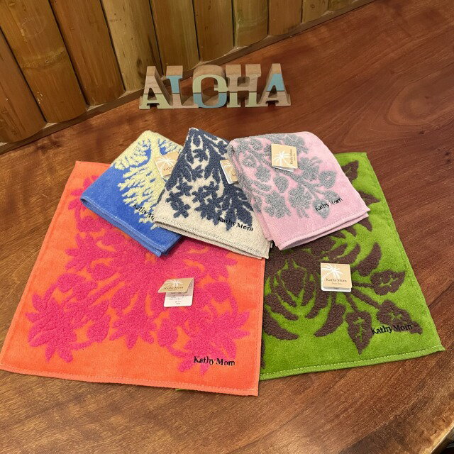 【アイランドスタイルキャシーマム】【IslandStyle Kathymom】ミニハンカチタオル ハワイ雑貨 ハワイアンキルト ハワイの植物 お花 hula コットン100％ 可愛い ギフト プレゼント muのサムネイル