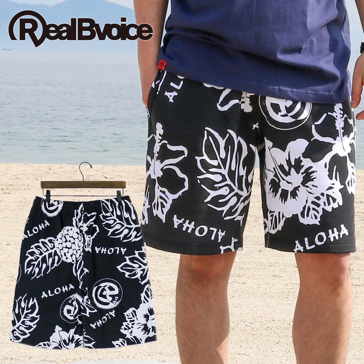 BOTANICAL ALOHA HALF PANTS ボタニカル アロハ ハーフ パンツ メンズ レディース ハーフパンツ 短パン ブラック ホワイト ハイビスカス 夏 ハワイ カジュアル ko