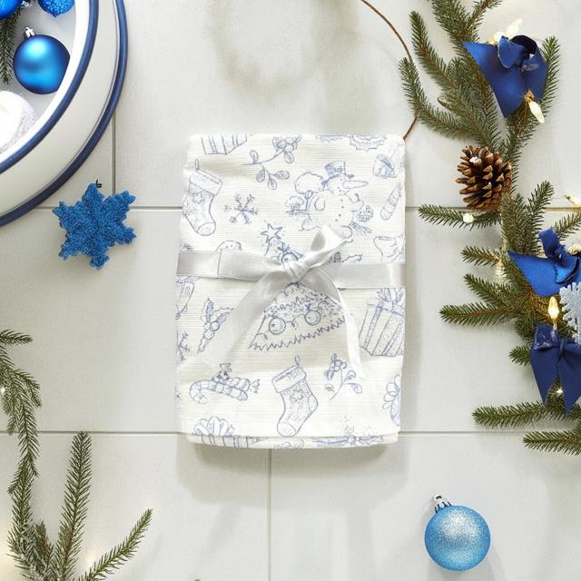 【BELLA LUX】 クリスマス タオル フェイスタオル 2枚セット 2枚組 ホワイト ブルー ラメ クリスマスツ..