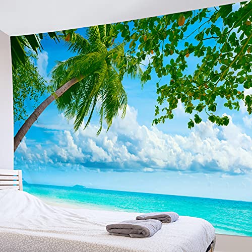 ビーチ風景 タペストリー 青空と白雲 海と椰子の木 おしゃれ 壁掛け インテリア モダン 南国風情 ファブリック装飾品 多機能 壁 窓