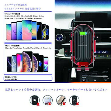 車載Qi ワイヤレス充電器 車載ホルダー スマホホルダー Qi認証済み 2in1 吸盤式&エアコン吹き出し口兼用 電動式 自動開閉 10W/7.