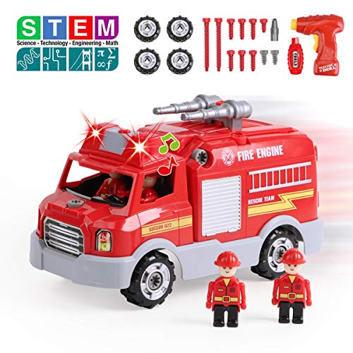 車 おもちゃ 組み立ておもちゃ 消防車 DIY 車セット おもちゃ 男の子 子供玩具 知育 女の子 サウンドポンプ消防車 子供向け ごっこ遊