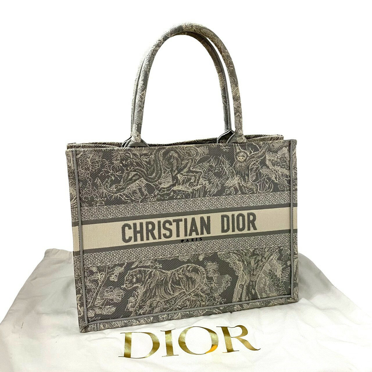 乐天商城 - 【中古】Dior ディオール ブックトート ミディアム トワル ドゥ ジュイ 50-MA-0231 トートバッグ グレー Christian Dior クリスチャンディオール