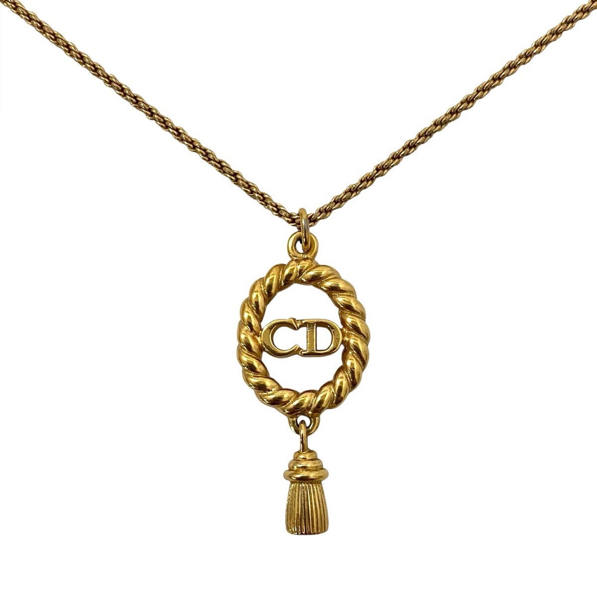 Rakuten - 【中古】Dior ディオール CDロゴ タッセル ネックレス ゴールド 金カラー フリンジ Christian Dior クリスチャンディオール