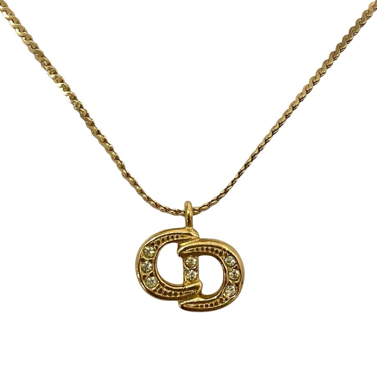 Rakuten - 【中古】Dior ディオール CDロゴ ネックレス ゴールド 金カラー ラインストーン Christian Dior クリスチャンディオール