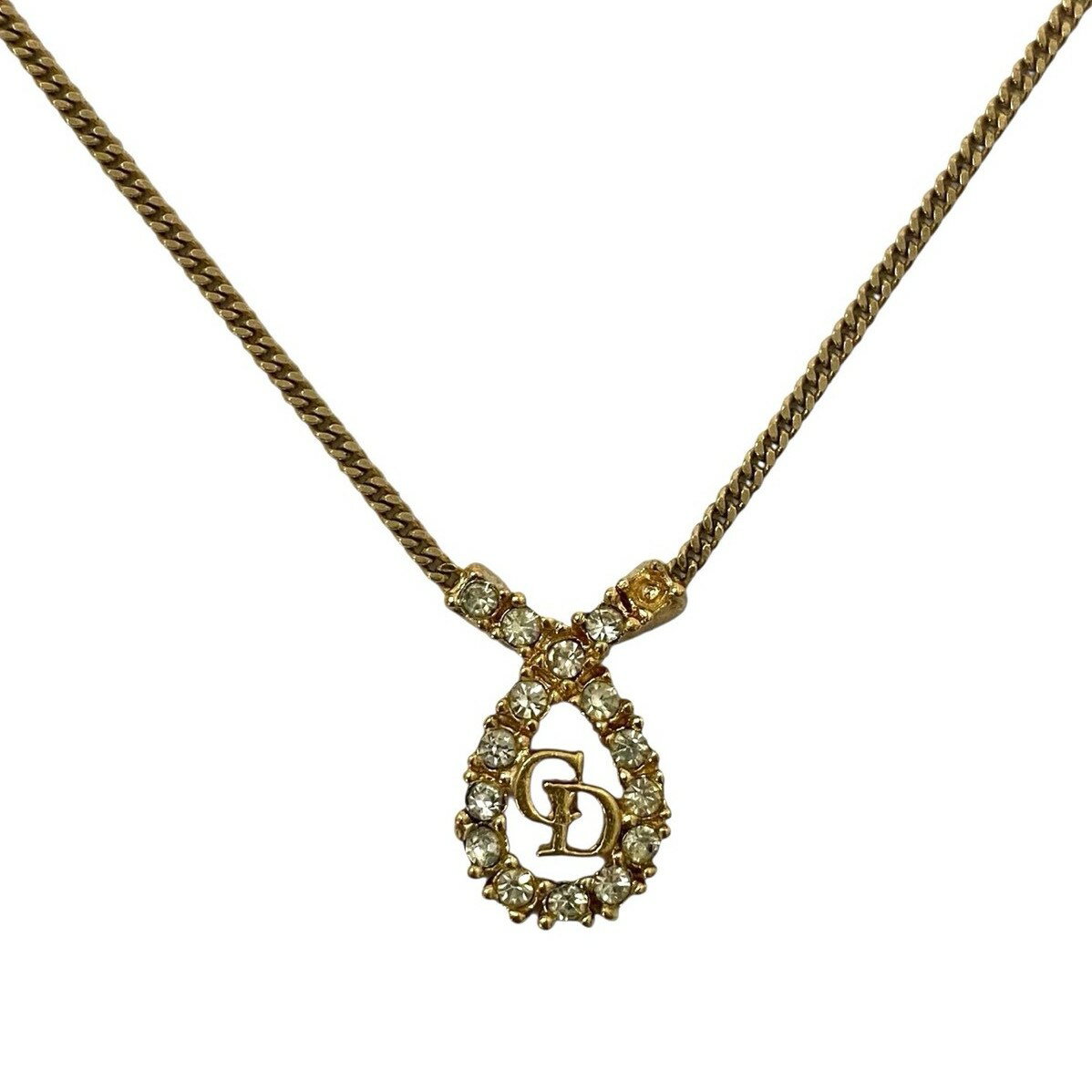 Rakuten - 【中古】Dior ディオール CDロゴ ネックレス ゴールド 金 カラー ラインストーン Christian Dior クリスチャンディオール