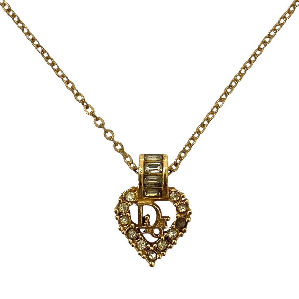Rakuten - 【中古】Dior ディオール ロゴ ハート ネックレス ゴールド 金 カラー ラインストーン Christian Dior クリスチャンディオール