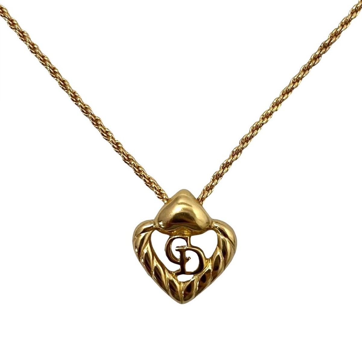 Rakuten - 【中古】Dior ディオール CDロゴ ハート ネックレス ゴールド 金カラー Christian Dior/クリスチャンディオール