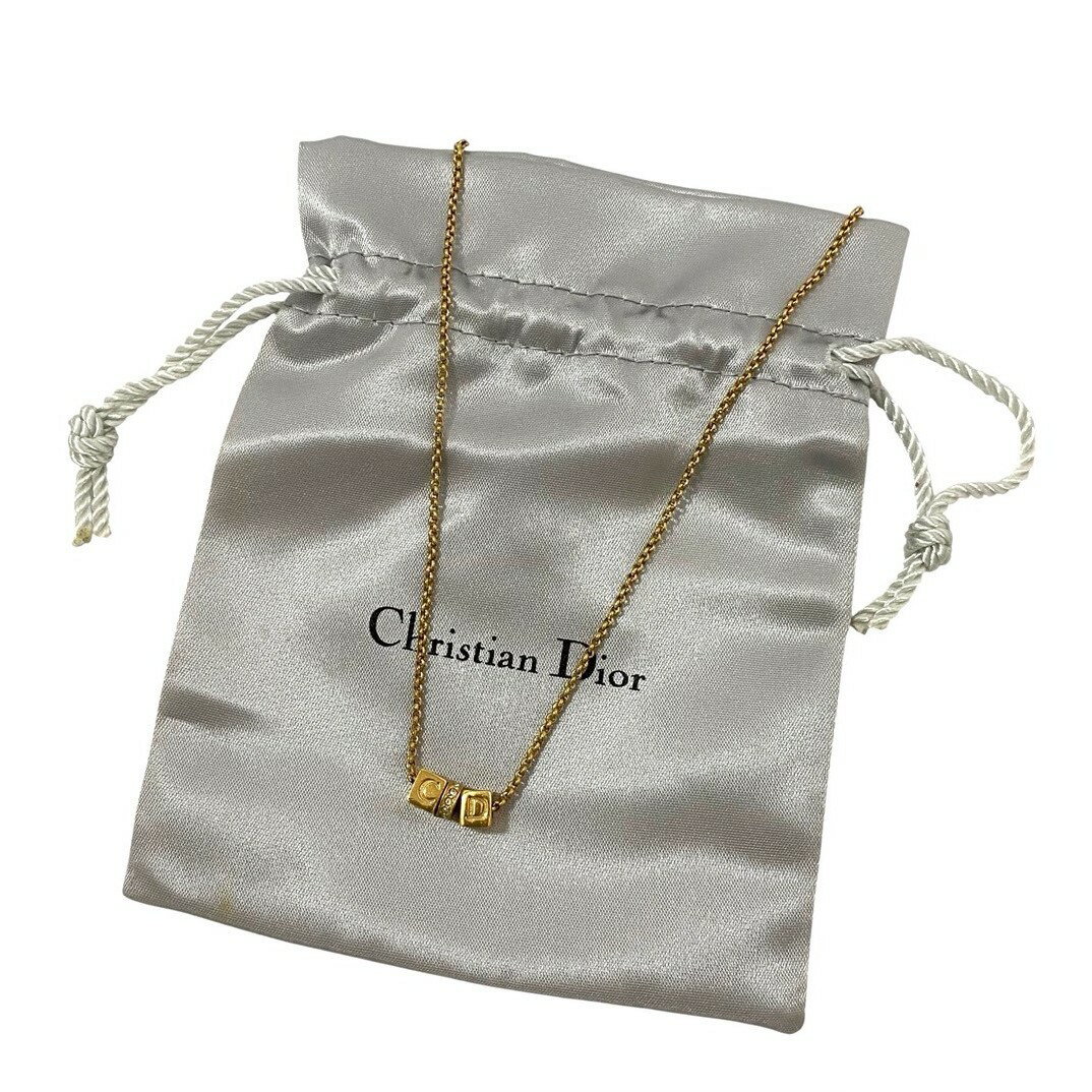 Rakuten - 【中古】Dior ディオール CDロゴ キューブ ネックレス ゴールド 金カラー ラインストーン Christian Dior クリスチャンディオール