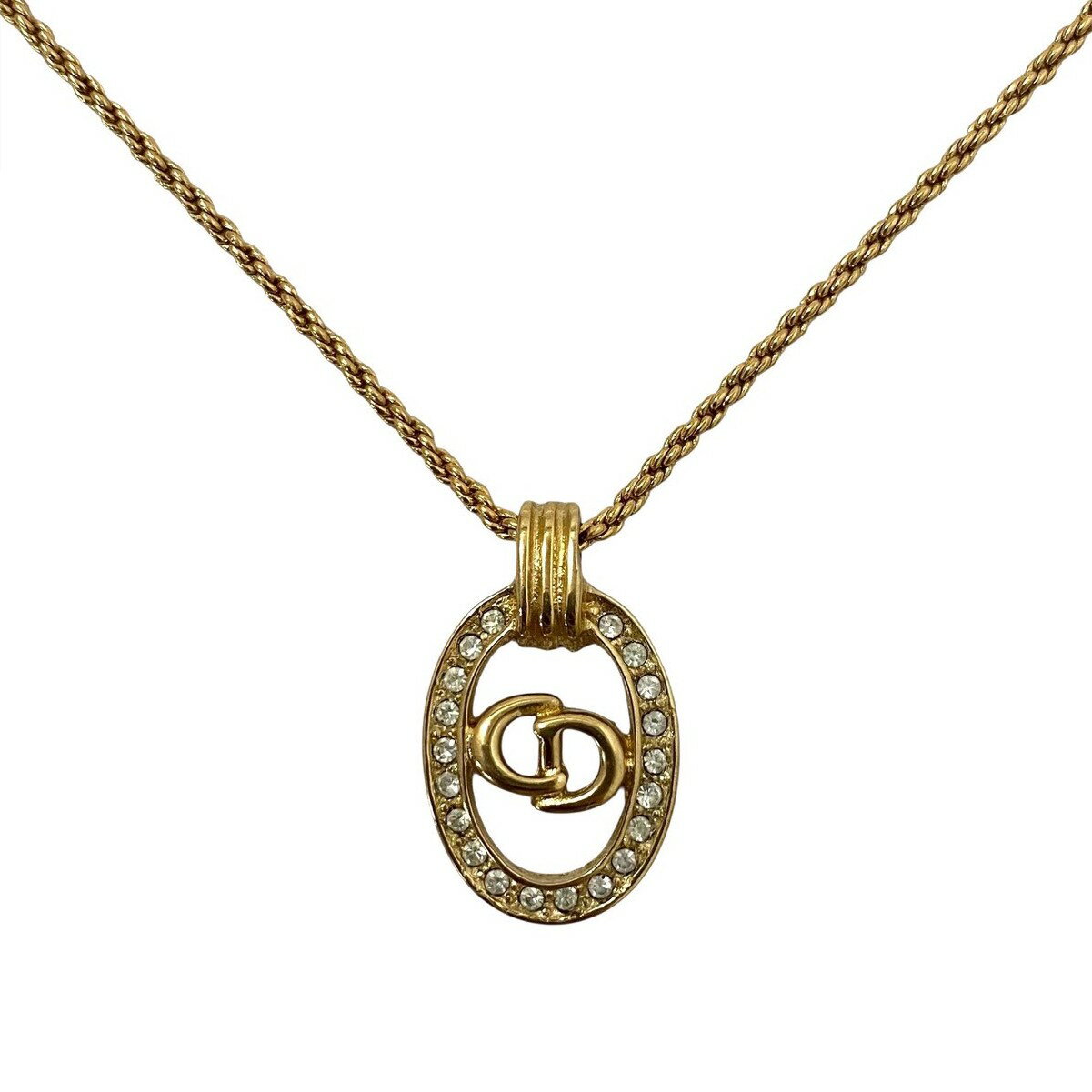 Rakuten - 【中古】Dior ディオール CDロゴ ネックレス ゴールド 金カラー ラインストーン オーバル Christian Dior クリスチャンディオール