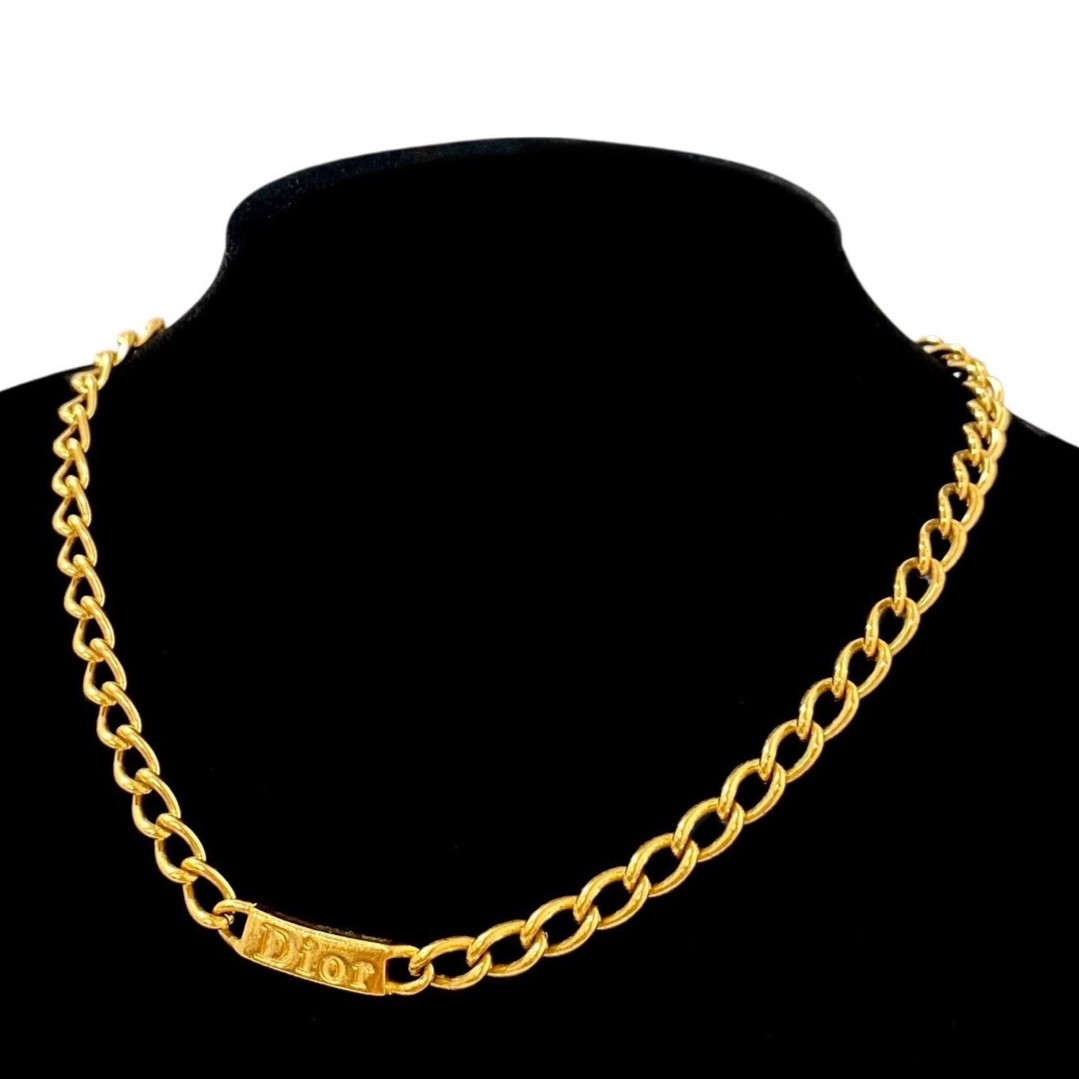 Rakuten - 【中古】Dior ディオール プレート チェーン ネックレス ゴールド 金カラー ペンダント ヴィンテージ Christian Dior クリスチャンディオール