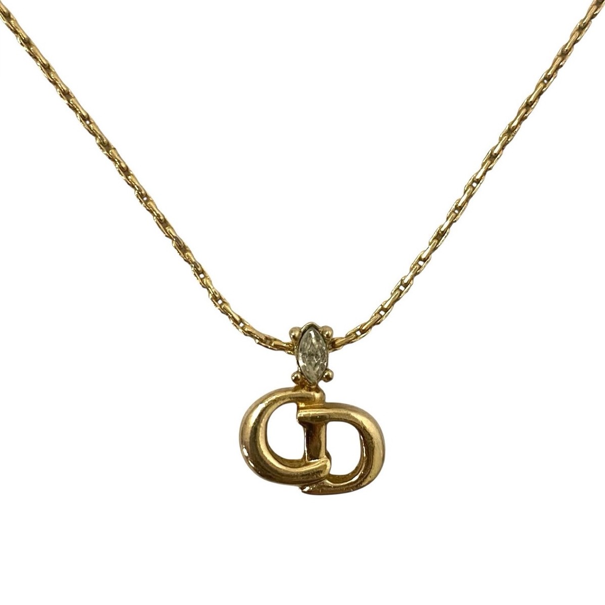 Rakuten - 【中古】Dior ディオール CDロゴ ネックレス ゴールド 金カラー ストーン Christian Dior クリスチャンディオール