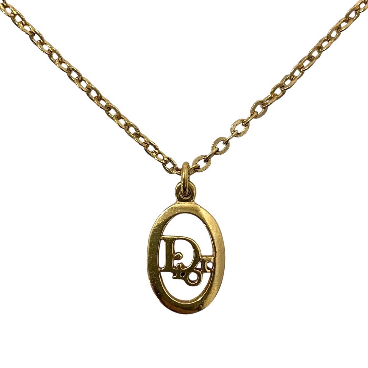 Rakuten - 【中古】Dior ディオール ロゴ ネックレス ゴールド 金カラー オーバル Christian Dior クリスチャンディオール