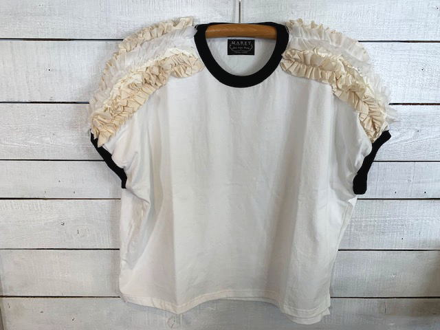 ◆MARET 2025ss M25S78◆天竺リンガー＆フリルTEE（ホワイト）【01 02】Ladies 大人サイズ 大人用 Tシャツ