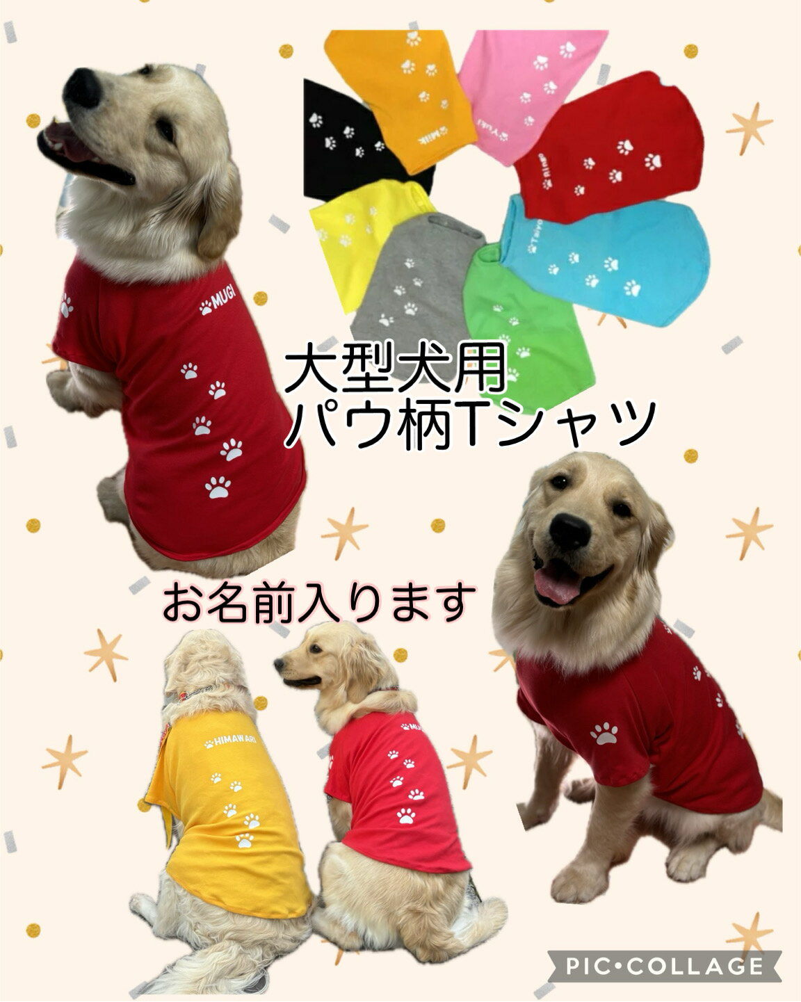 ゴールデンサイズパウ柄Tシャツ★送料無料★ 大型犬 犬服 人気 わんちゃんの名前入ります ゴールデンレトリーバー 犬の服 大きいサイズ パウ柄 Tシャツ オリジナル
