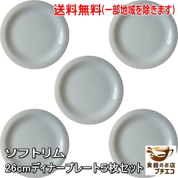 Rakuten - 送料無料 26cm ソフト リム ディナープレート 5枚 セット ホワイト 電子レンジ可 食洗機対応 美濃焼 日本製 大皿 陶器 洋食器 かわいい おしゃれ 人気 おすすめ パーティー 26センチ 白 平皿 高級 モダン ワンプレート 盛り皿 カフェ風 オードブル皿 シンプル