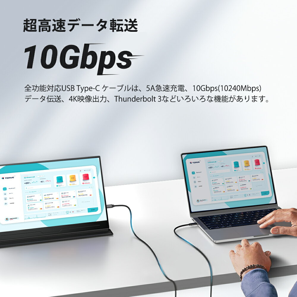 【10Gbps高速転送】【100W急速充電】全機能 Type-Cケーブル USB ケーブル type-c 1.5m 充電ケーブル 4K映像出力 幅広い互換性 5A高速充電 過電流保護 過熱保護 USB-C機器対応 Thunderbolt3.0対応