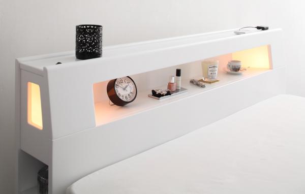 セミダブルベッド マットレス付 セミダブルベッド 収納付き 収納 ベッド セミダブル ポケットコイルマットレス付き：スタンダードタイプ モダンライト・コンセント収納付きベッド【Cher】シェール 引き出し付き 木