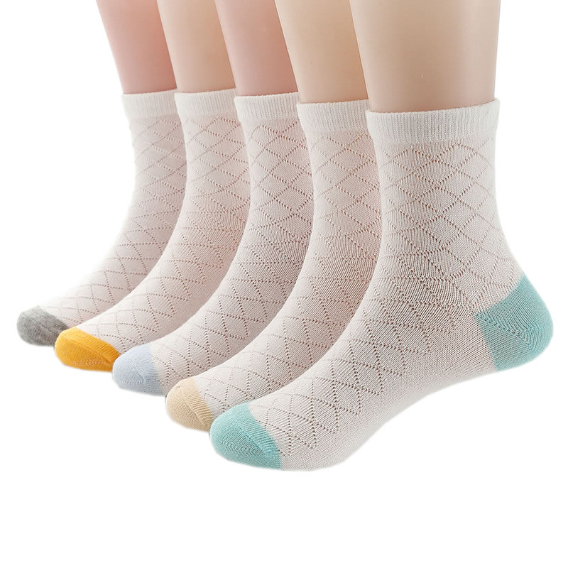 5足組 送料無料 春夏 靴下 キッズ ソックス メッシュ クルーソックス クルー丈 可愛い 無地 うさちゃん 涼しい 蒸れない 登園 通学 14-16cm 16-18cm 女の子 子供用靴下 ADO20202162