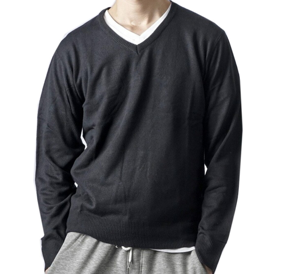 在庫処分SALE 送料無料 カシミヤタッチ ニット メンズ セーター Vネック 通勤 通学 無地 ブラック M L XL シンプル 秋冬 寒さ対策 長袖