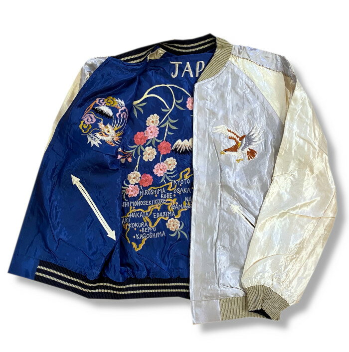 TT15390-190 / Late 1940s Style Acetate Souvenir Jacket “EAGLE” × “JAPAN MAP”