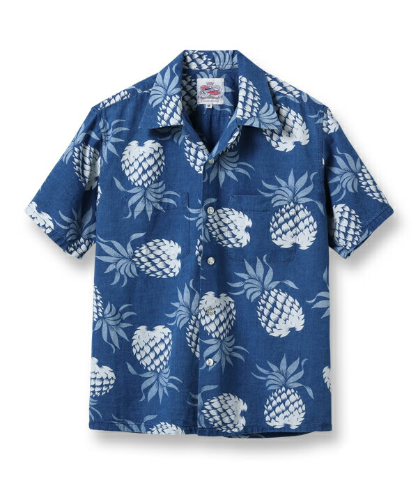 DK39045 / DUKE KAHANAMOKU INDIGO COTTON HAWAIIAN SHIRT “DUKE'S PINEAPPLE” ブルー