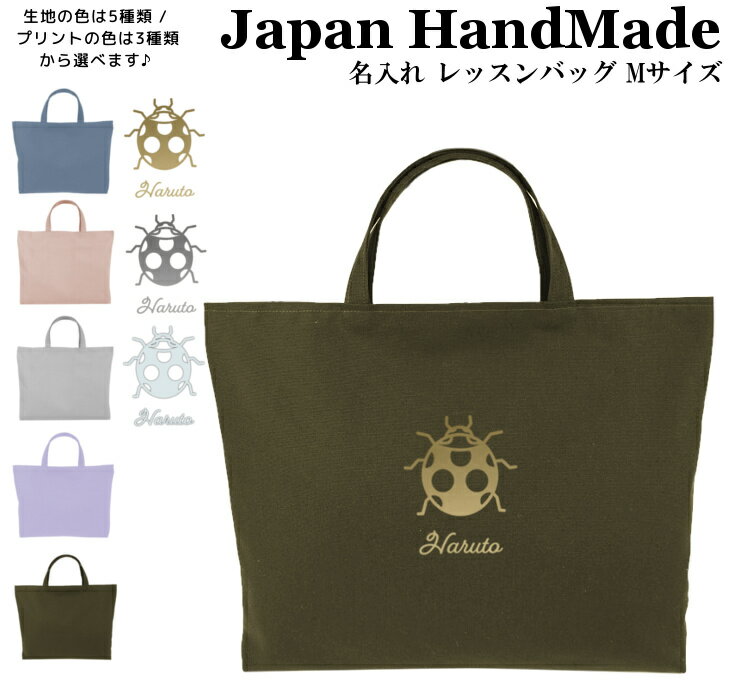 ハンドメイド 名入れ レッスンバッグ マチ付き ( Lサイズ 45 × 35 / くすみ カラー )( てんとう虫 テントウムシ / くすみ カラー ) | 女の子 男の子 お稽古バッグ レッスン 絵本 レッスンバック 大