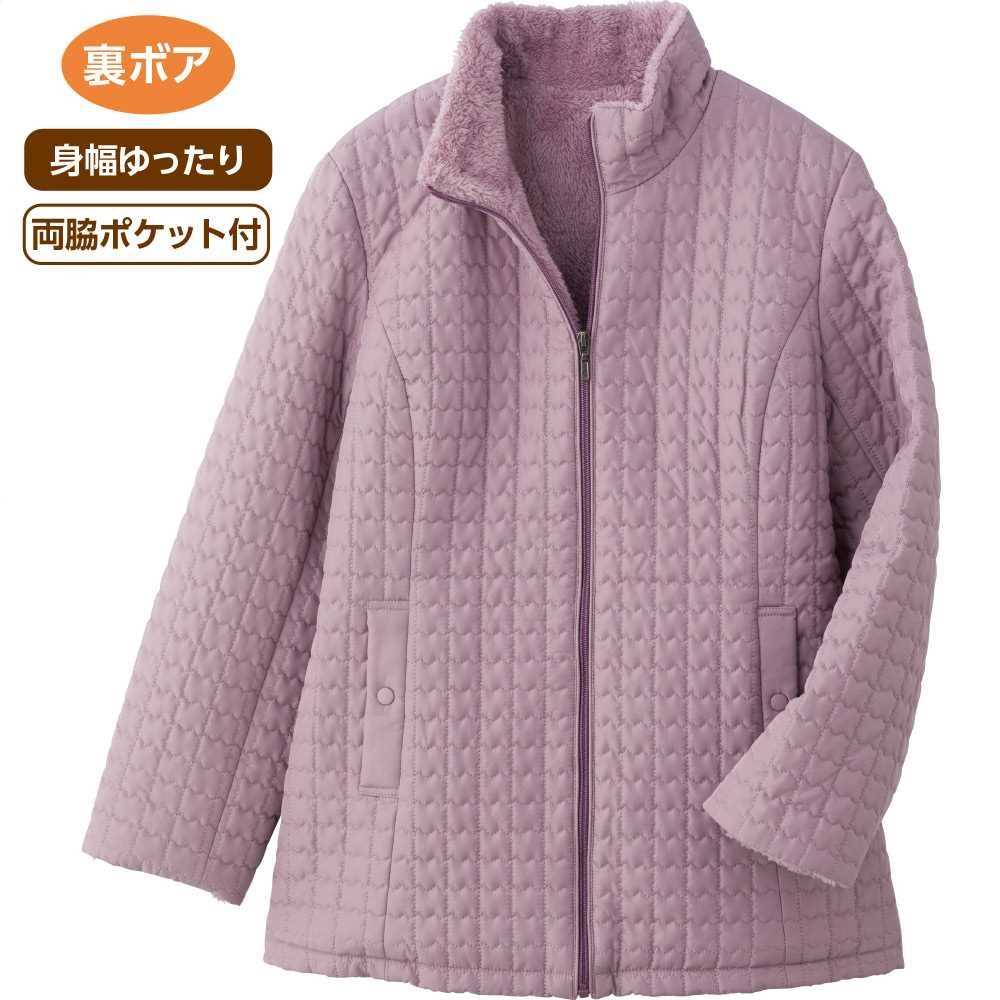 【送料無料】薄中綿裏ボアジップコート(婦人) M・L・LL グレージュ・ローズピンク 秋冬 プレゼン ...