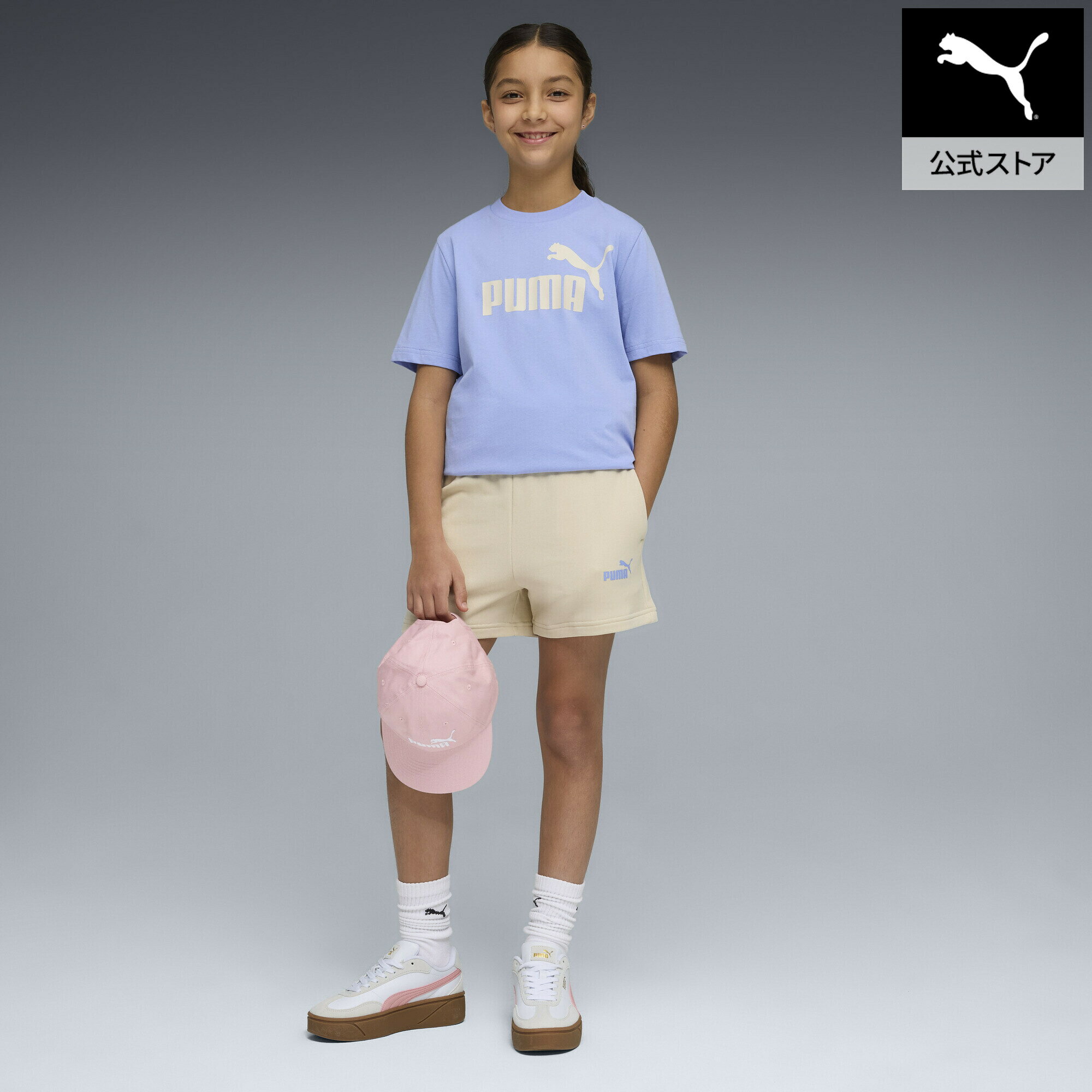 Crew Neck - 【公式】 PUMA プーマ ガールズ ESS NO. 1 ロゴ 半袖 Tシャツ & ショーツ セット 120-160cm ESS Logo Tee and Shorts Set キッズ