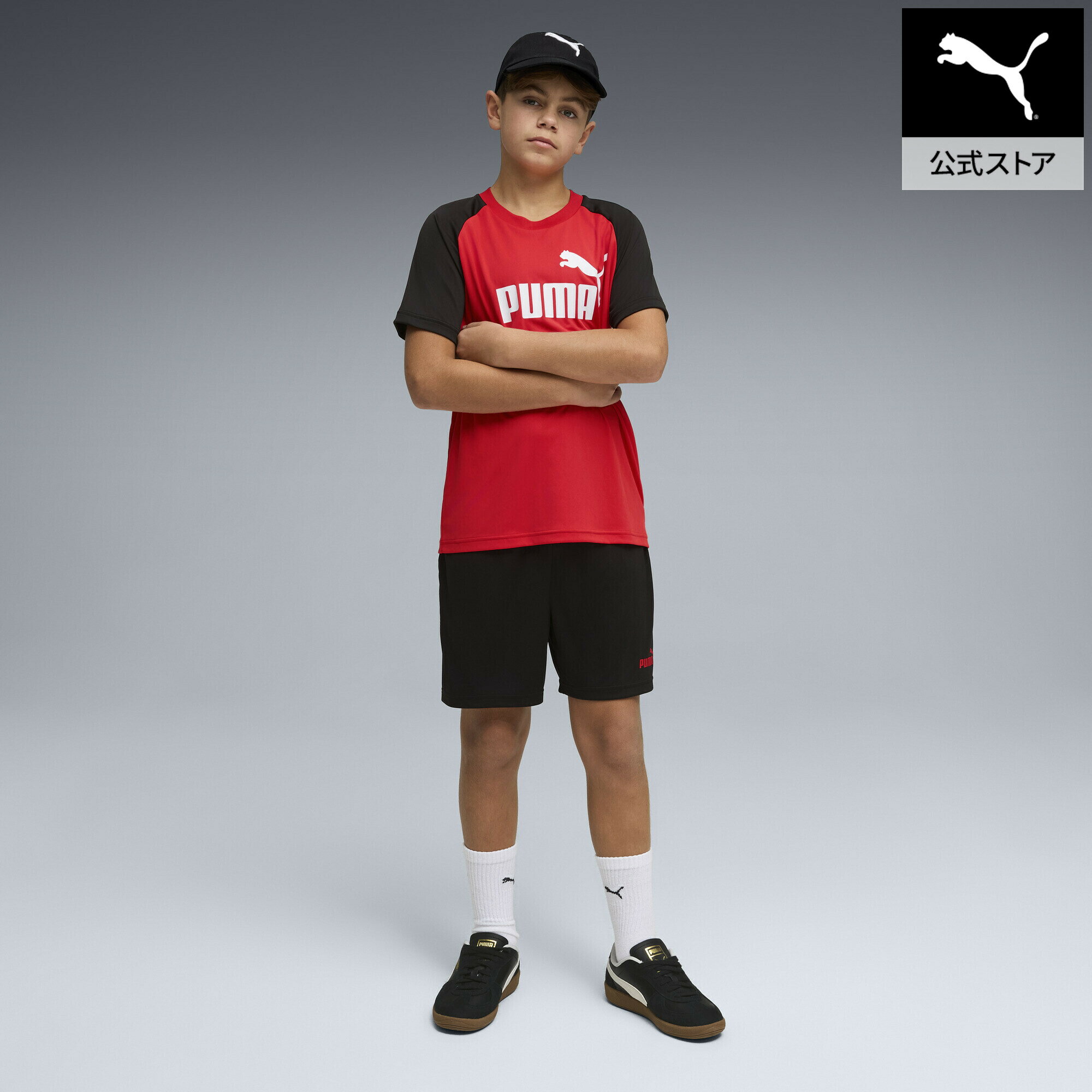 Crew Neck - 【公式】 PUMA プーマ ボーイズ ESS NO. 1 ロゴ ポリ 半袖 Tシャツ & ショーツ 120-160cm ESS Poly Tee and Shorts Set キッズ
