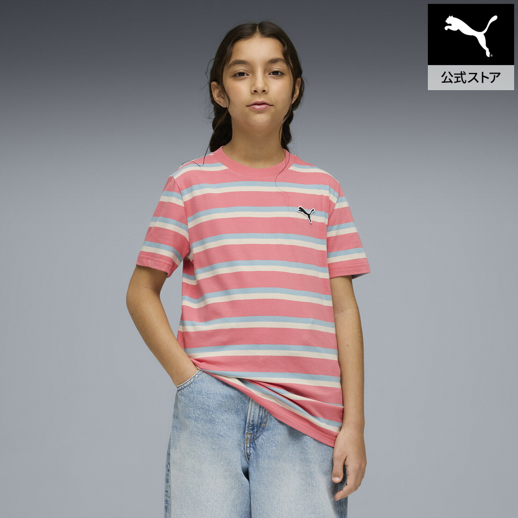 乐天商城 - 【公式】 PUMA プーマ キッズ ESS エレベーテッド ストライプド 半袖 Tシャツ 120-160cm ESS Striped Tee キッズ