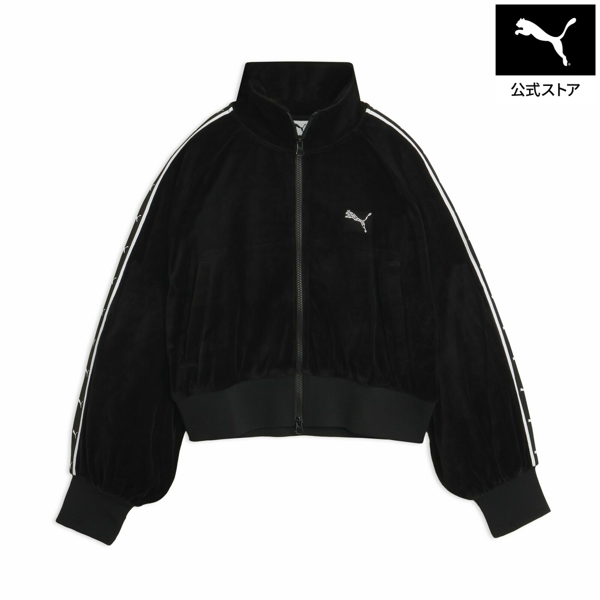■商品名ウィメンズ ベロア ジャケット VELOUR JACKET■サイズS:胸囲:104cm ゆき:78cm 後ろ丈:47cm すそ周り:86cmM:胸囲:110cm ゆき:82cm 後ろ丈:48cm すそ周り:90cmL:胸囲:114cm ゆき:83cm 後ろ丈:50cm すそ周り:96cmXL:胸囲:120cm ゆき:84cm 後ろ丈:52cm すそ周り:100cm■商品情報商品情報上品な光沢感としっとりとした滑らかな肌ざわりが魅力のベロア素材を使用したフルジップジャケットが登場。やわらかな風合いと快適な着心地を兼ね備え、普段使いからリラックスシーンまで幅広く活躍します。左胸にはラインストーンで表現したCATロゴを配置し、さりげない華やかさをプラス。さらに、両肩にはCATロゴを繰り返しあしらったテープディテールを施し、スポーティーなアクセントを加えました。スタンドカラー仕様により首元までしっかりカバーし、ダブルジップ仕様のため着こなしやシルエットのアレンジも自在。両サイドにはポケットを備え、実用性にも優れています。同素材のパンツと合わせたセットアップスタイルもおすすめの一着です。詳細スタンドカラーダブルジップ左胸：CATロゴラインストーン両肩CATテープ両サイドポケット■素材本体：コットン75％ポリエステル25％、リブ：ポリエステル96％ポリウレタン4％ウィメンズ ベロア ジャケットOther Color