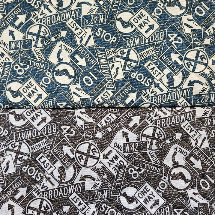【当店オリジナル♪50cmカットキルト】【デニム調標識柄☆キルト】2025/入園入学/通園バッグ/巾着/レッスンバッグ/シューズケース