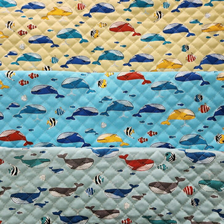 【当店オリジナル♪50cmカットキルト】【くじらとあそぼ柄☆キルト】2025/入園入学/通園バッグ/巾着/レッ..