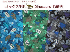 【当店オリジナル1mカット生地】【オックス生地☆Dinosaurs恐竜柄】17ラメプリント/男の子柄/通園バッグ入園入学用/巾着/体操服入れ（761）