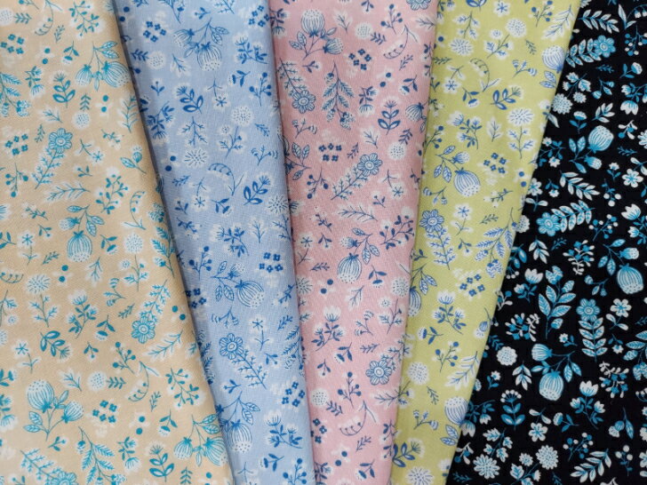 棉制品（带图案） - 【1mカット生地】シーチング生地☆北欧調線書き花柄☆〜5color〜