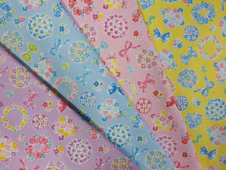 当店オリジナル♪入園入学柄【1mカット生地】オックス生地☆ペイントシリーズ フラワーリース柄2022　〜4..