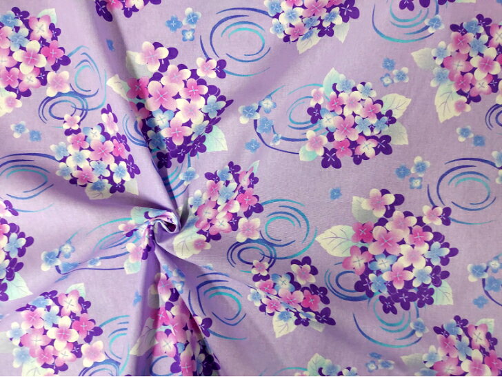お買い得商品♪【2mカット生地】シーチング生地☆和調あじさい柄☆〜パープル色〜のサムネイル