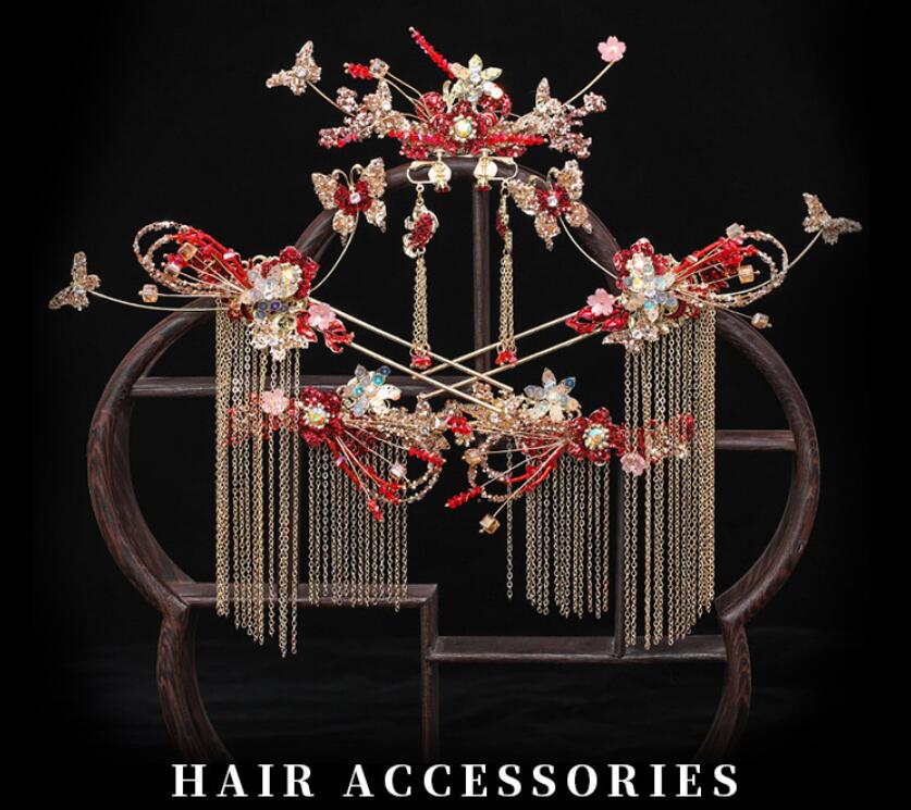 レディース コスプレ道具 古典美人 唐装漢服用 ヘアアクセサリー 髪飾り かんざし コーム ティアラ ヘアピン イヤリング 7点セット チャイナ風 フリンジ付き...