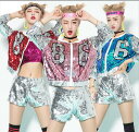 ダンス衣裳 レディース 上下セットアップ コート ジャケット ショートパンツ ジャズダンス ヒップホップ ストリートダンス衣装 バイカラー スパンコール キラキラ DS舞台演出服団体服 ステージ衣装 着回し 普段着 カジュアル ダンスウェア 赤 ピンク ブルー フリーサイズ