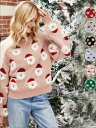 秋冬 レディースファッション ニットセーター トップス 刺繡柄 サンタクロース クリスマス衣裳 クルーネック プルオーバー 編み上げ 欧米風 普段着 長袖 カジュアルウェア 暖かい ピンク グレー 黒 赤 ブルー グリーン S M L XL