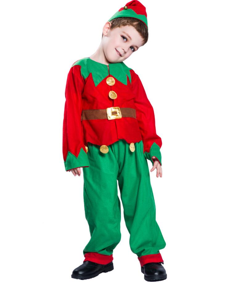 クリスマス仮装 コスプレ仮装 精霊 男女兼用 女の子 男の子 キッズ子供服 上下セットアップ 帽子付き ハロウィン衣裳 聖夜 可愛い 欧米風 パーティー ダンスウェア イベント衣装 舞台演出服 学園祭文化祭 グリーン S M L