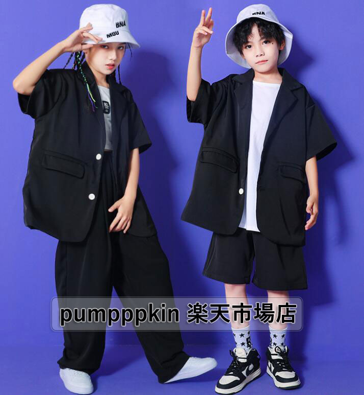 春夏 カジュアルパンツセット 上下セットアップ キッズ子供服~ジュニア ジャズダンス ダンスウェア ヒップホップ 大人 男女兼用 hip-hop jazz ジャケット パンツ 半袖 2点セット ストリートダンス 普段着 ステージ舞台演出服団体服 110~180cm