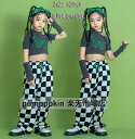 ダンスウェア 上下セットアップ 子供服~大人 ジャズダンス ヒップホップ ダンサー へそ出しTシャツ シングルショルダー ワイドパンツ チェック柄 袖カバー付き ストリートダンス カジュアル 子供の日 チアリーディング ステージ舞台演出服団体服 学園祭文化祭 110~180cm