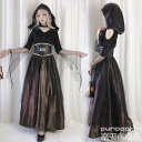 ハロウィン コスプレ 衣装 巫女 悪魔 魔女コスチューム 暗色系 帽子付き ロング丈 ワンピース チュール切替袖 プリンセス コスプレ レディース 大人 可愛い...
