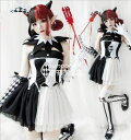 ロリータ ハロウィン コスプレ衣装 巫女 魔女 ピエロ コスチューム 仮装 変装 可愛い 5点セット 白黒配色 トップス ショート丈チュチュスカート 手袋 角髪飾り ネックウェア 靴下 全身コスチュームセット 女性 大人 萌え萌え ハロウィン衣装 COSPLAY(3)