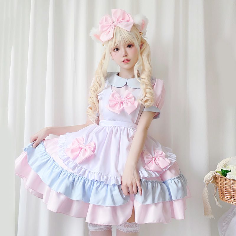 メイド服 ハロウィン コスプレ 衣装 レディース 大人 メイド 仮装 半袖 裾フリル 可愛い ロリータ ワンピース 大きいリボン エプロン ドレス 上下6点セット コスチューム ウェイトレス 制服 学園祭 文化祭 余興 パーティー イベント ゴスロリ 白 ピンク S M L XL 2XL 3XL pumpppkin-10001940 pumpppkin 楽天市場店 サンプル画像2