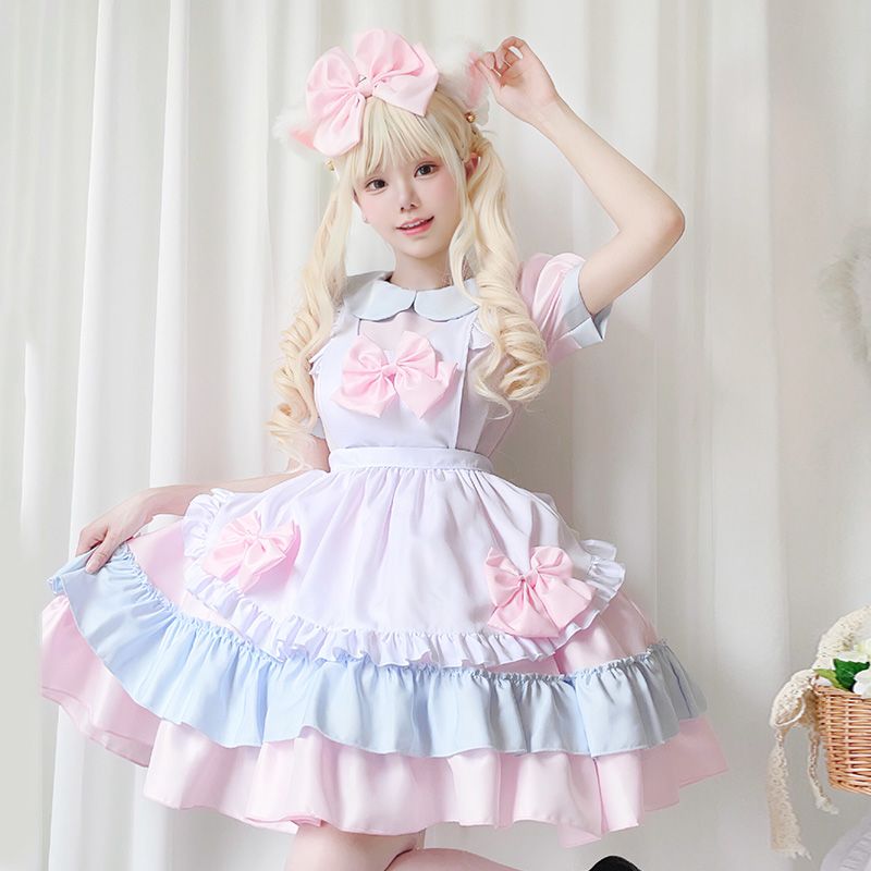メイド服 ハロウィン コスプレ 衣装 レディース 大人 メイド 仮装 半袖 裾フリル 可愛い ロリータ ワンピース 大きいリボン エプロン ドレス 上下6点セット コスチューム ウェイトレス 制服 学園祭 文化祭 余興 パーティー イベント ゴスロリ 白 ピンク S M L XL 2XL 3XL pumpppkin-10001940 pumpppkin 楽天市場店 サンプル画像3