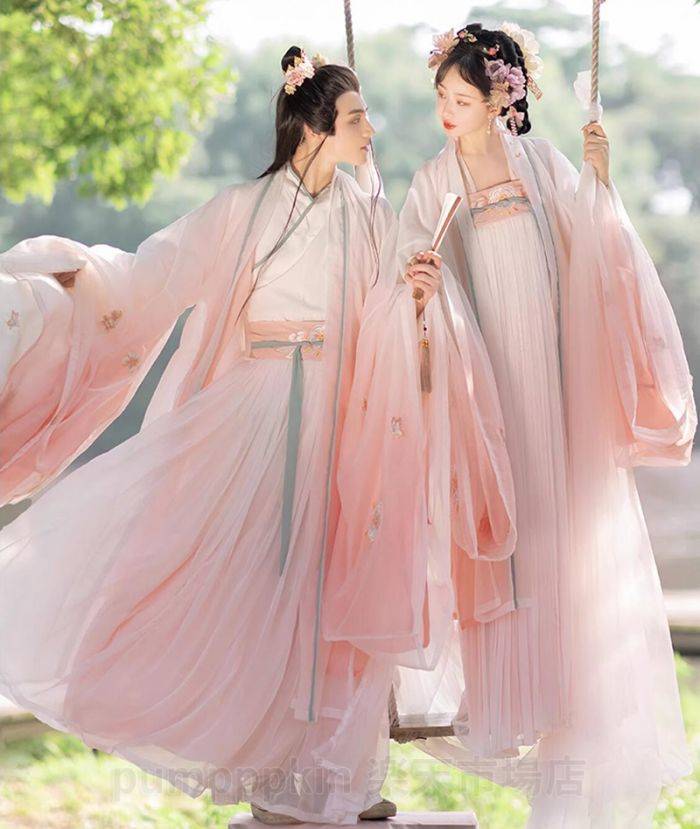 豪華 上下4点セット 漢服 男性 女性 ペアルック 中華服 ハロウィン コスプレ グラデーション 長袖 チャイナドレス 振袖 舞台ステージ衣装 フルセット ブラ...